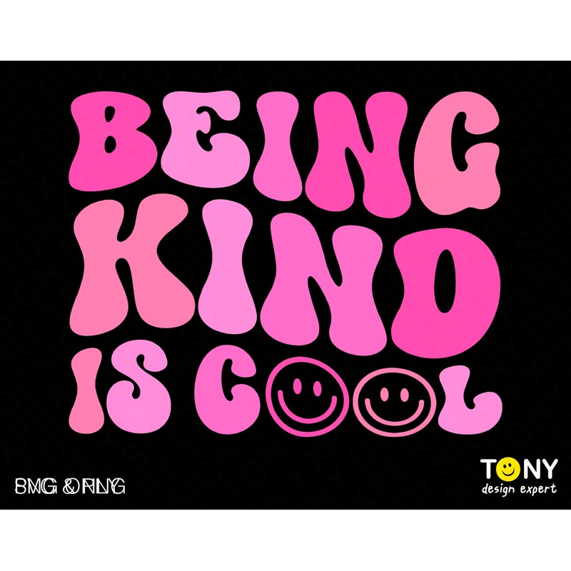 Being Kind Is Cool Svg Png, Choose Kindness Svg, Pink Svg, Trendy Retro Groovy Wavy Stacked Digital Download Sublimation PNG & SVG Cricut - 1.jpg