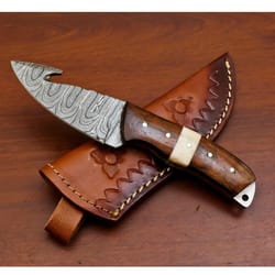 rody stan handmade damascus gut hook fixed blade hunting knife, skinning knife