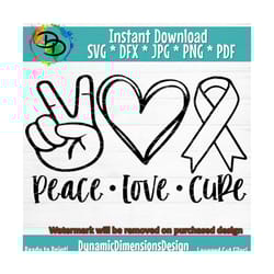 peace love cure svg, awareness ribbon svg, cancer ribbon, cancer svg, breast cancer, file pdf, jpg, png cameo, cricut sv
