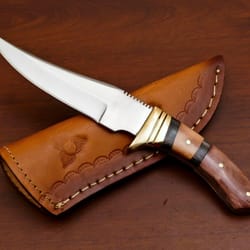 hand made d2 steel fixed blade skinning hunting knife - brass guard