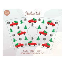Christmas Tree Truck Cold Cup Svg, Christmas Cup Svg, Christmas Wrap Svg, Christmas Pattern Decal Full Wrap Venti Cold C