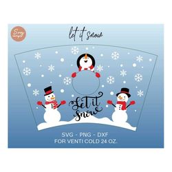 Let It Snow Cold Cup Svg, Christmas Cup Svg, Christmas Wrap Svg, Christmas Snowman Pattern Decal Full Wrap Venti Cold Cu