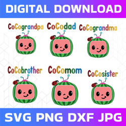 bundle 6 files cocomelon family svg, coco melon svg, cocomelon bundle svg, cocomelon birthday svg, watermelon birthday