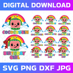 cocomelon birthday rainbow family svg, cocomelon birthday bundle boy/girl number svg, cocomelon brithday svg, cocomelon