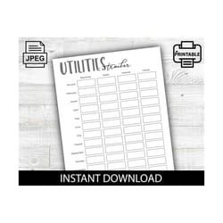 utilities tracker, household tracker, household expenses, printable, financial planner, budget, digital download, organi