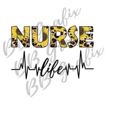 digital png file - nurse life - leopard cheetah print sunflower heartbeat - clip art dtg printable sublimation design -