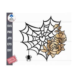 floral heart spiderweb svg, floral spiderweb svg, heart spiderweb svg, heart spiderweb with flower svg, spider web hallo