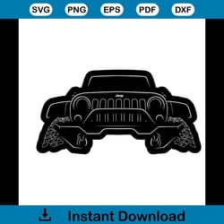 jeep wrangler rubicon front stencil, white svg