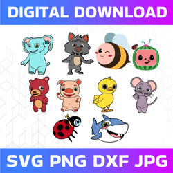 bundle 10 files cocomelon friends svg, coco melon svg, cocomelon bundle svg, cocomelon birthday svg, watermelon birthday