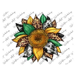 leopard cowhide yellow sunflower png, sunflower png, cowhide sunflower png, yellow png, western sunflower png, glitter,