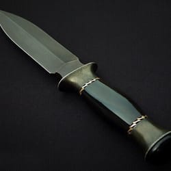 handmade carbon steel hunting survival knife with black resin handle & leather sheath | 10" outdoor knife