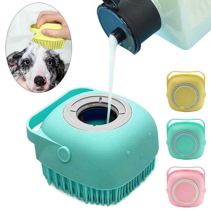 Pet Dog Cat Massage Brush Shampoo Dispenser 5