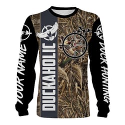 duckaholic duck hunting waterfowl camo customize name shirts, hoodie &8211 personalized hunting gift for duck hunter feb