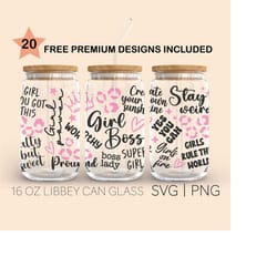 girl boss svg, 16 oz glass can cut file, feminism quotes glass can wrap, girl power svg, inspiration svg, small business