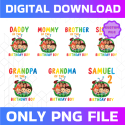 personalized cocomelon birthday png, cocomelon birthday boy/girl family, cocomelon birthday custom png, watermelon, coco