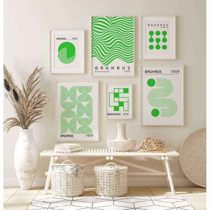 Lime Green Bauhaus Poster Set of 6, Abstract Geometric Wall Art, Printable Minimalist Bauhaus Exhibition Gallery Wall Set, Digital Download.jpg