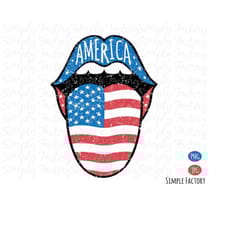 vintage flag tongue and lips png, 4th of july png, usa flag tongue, america patriotic, tongue, retro american babe subli