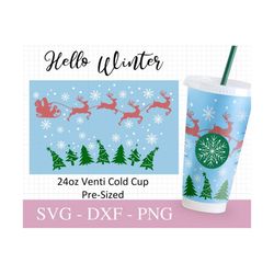 Christmas Wrap Cup Svg, 24oz Venti Cold Cup, Popular Svg, Winter Files For Cricut, Trendy Cup Design, Print Full Wrap Sv