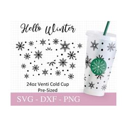 Christmas Wrap Cup Svg, 24oz Venti Cold Cup, Popular Svg, Snowflakes Svg For Cricut, Trendy Cup Design, Print Full Wrap