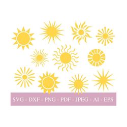 Sun SVG Files For Cricut, Sun SVG Bundle, Sun Png Dxf Pdf, Sun Clipart For Stickers, Logo, Cricut Projects, Digital Down