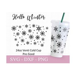 No Hole Christmas Wrap Cup Svg, 24oz Venti Cold Cup, Popular Svg, Snowflakes Svg For Cricut, Trendy Cup Design, Print Fu