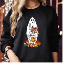 sweatshirt (1965) floral pumpkin halloween ghost, thanksgiving happy halloween vibes spooky season witch bat vampire boo