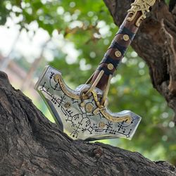 god of war: ragnarok viking norse thor's hammer, mjolnir thunder hammer cosplay. god of war hammer, thor hammer present
