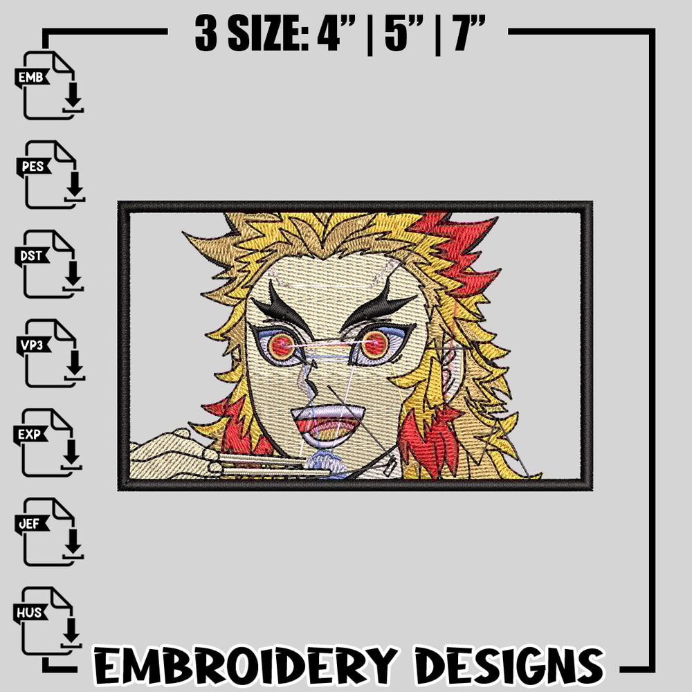 kyojuro rengoku rectangle embroidery design