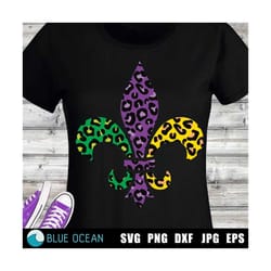 fleur de lis leopard svg, mardi gras fleur de lis, animal print clipart, files for cricut silhouette