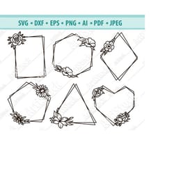 flower frame svg file, frames svg, flower border svg, square frame svg, hexagon frame svg, rectangle svg, heart frame sv