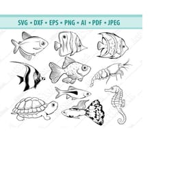 under the sea svg, underwater clipart svg, sea life svg, ocean animals svg, sea clipart, svg cut file for cricut, silhou