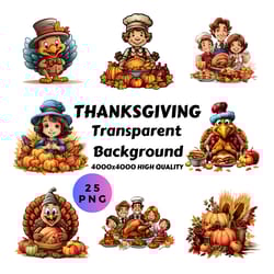 thanksgiving clipart bundle - 25 png grateful festive images, harvest feast graphics, instant digital download, commerci