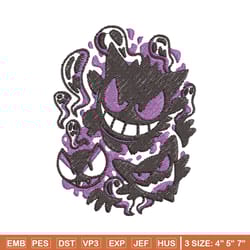 gengar evolution embroidery design, pokemon embroidery, anime design, embroidery shirt, embroidery file,digital download