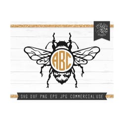 bee monogram frame svg cut file for cricut silhouette, bumble bee circle frame instant download png dxf eps jpg, honey b
