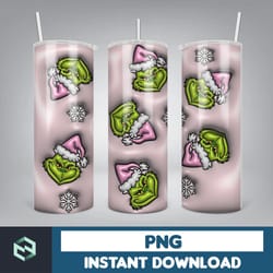 inflated 3d puff pink grinch christmas bubble 20 oz, 20 oz straight and tapered tumbler design for sublimation, tumbler