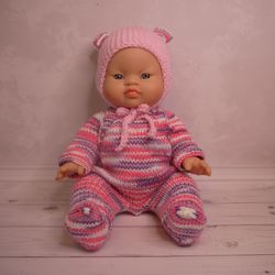 Overalls and bonnet for baby doll Gordi Paola Reina, Miniland, Minikane 34cm