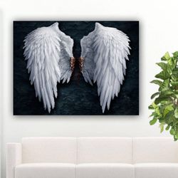 white angel wing, angel wing canvas painting, wings canvas decor, white angel wings home decor