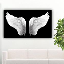 white angel wing, angel wing canvas painting, wings canvas decor, white angel wings home decor-1