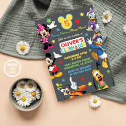 personalized file clubhouse birthday invitation, mickey invitation, clubhouse invitation, mickey invite, clubhouse, than