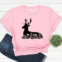 floral deer shirt, deer shirt, floral deer tee, flower deer shirt, animal lover tee, deer shirt, deer lover gift -a1001