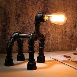 Paws & Pipes: Handmade Doggie Shaped Table Lamp - Loft Style Night Light