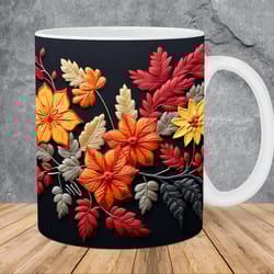 3d embroidered autumn leaves mug