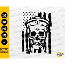 US Sailor Skull SVG | USA Flag Svg | Navy T-Shirt Decal Vinyl Sticker Tattoo | Cricut Silhouette Cameo Clipart Vector Di