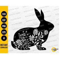Floral Bunny SVG | Flower Rabbit SVG | Wildflower Spring Decor Decal | Cricut Silhouette Cutting Cut Cuttable Clipart Di