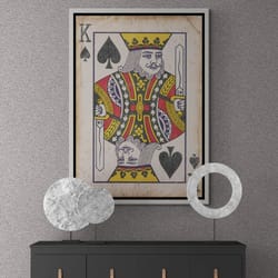 king of hearts playing card framed canvas, king wall art, casino wall art, modern canvas, play room wall art, king card