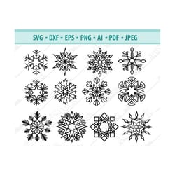 snowflake svg bundle, snowflake svg, snowflake clipart, snowflake silhouette and cricut cut files, snowflake digital dow