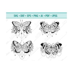 butterfly svg, floral butterfly svg, butterfly mandala svg, floral insect svg, butterfly cut file, butterfly wings svg,