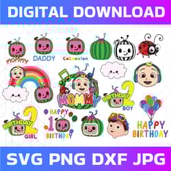 cocomelon personalized name and ages birthday svg, cocomelon brithday bundle png,cocomelon family birthday png