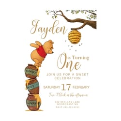 editable winnie the pooh birthday invitation, classic winnie the pooh invitation template, pooh bear digital invitation