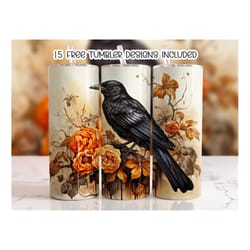 fall crow tumbler wrap, 20oz sublimation tumbler designs, 20oz skinny tumbler, digital download png, straight tumbler wr